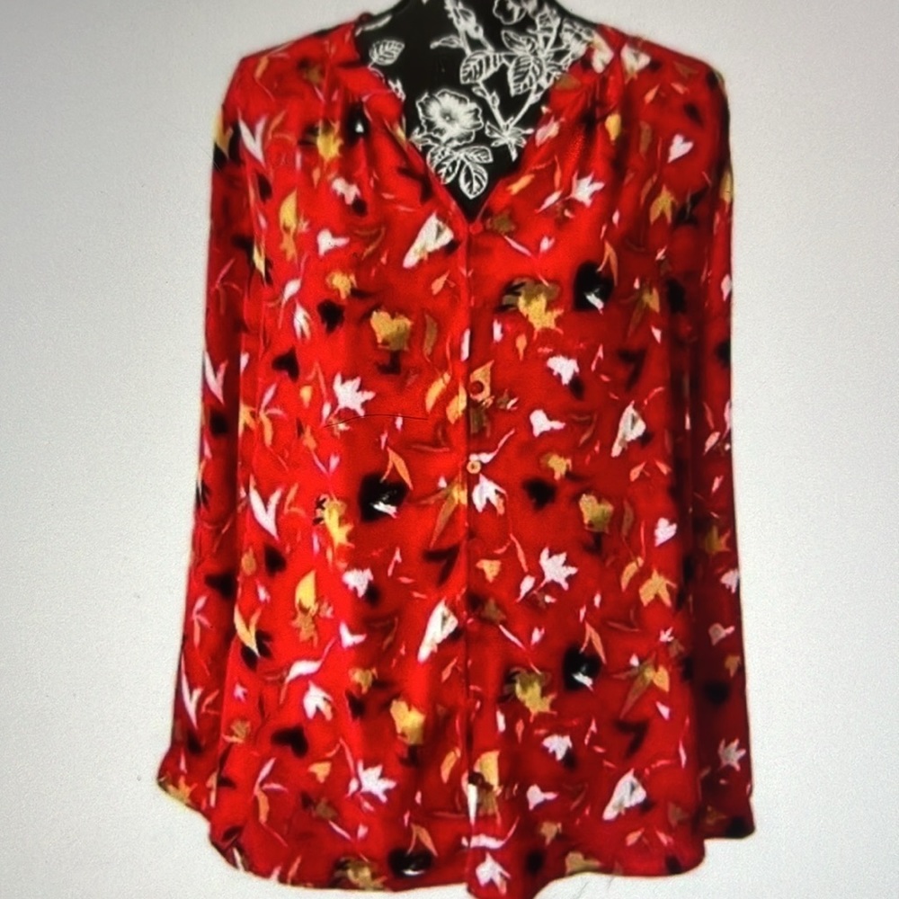 Rachel Zoe Women’s Colorful Red Floral Long Sleeve Blouse/Top SIZE Small
